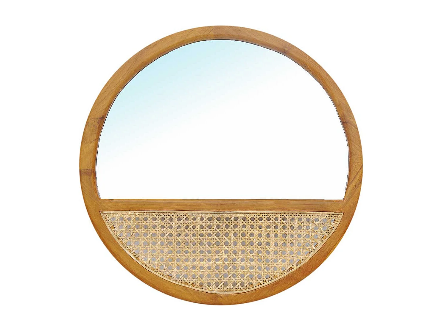 Garderobenspiegel 60 cm aus Teak Massivholz und Rattan Skandi Design