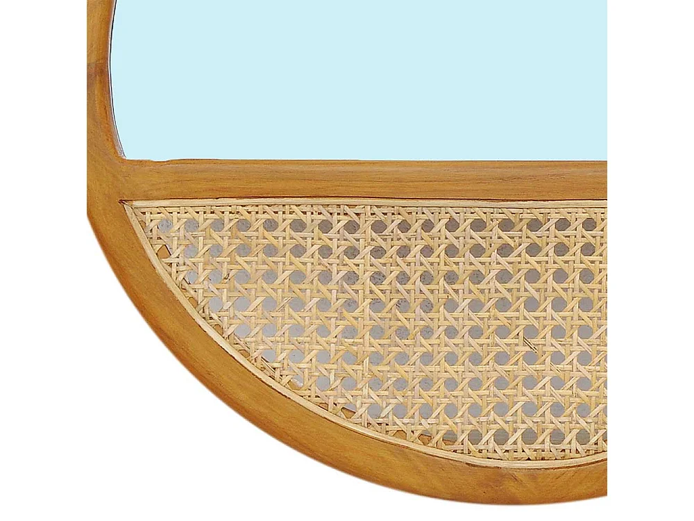 Garderobenspiegel 60 cm aus Teak Massivholz und Rattan Skandi Design