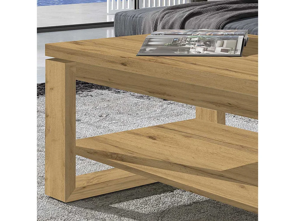 Salontisch in Wildeichefarben hochklappbarer Tischplatte