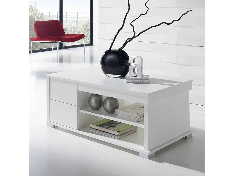 Couchtisch mit hochklappbarer Tischplatte Weiß