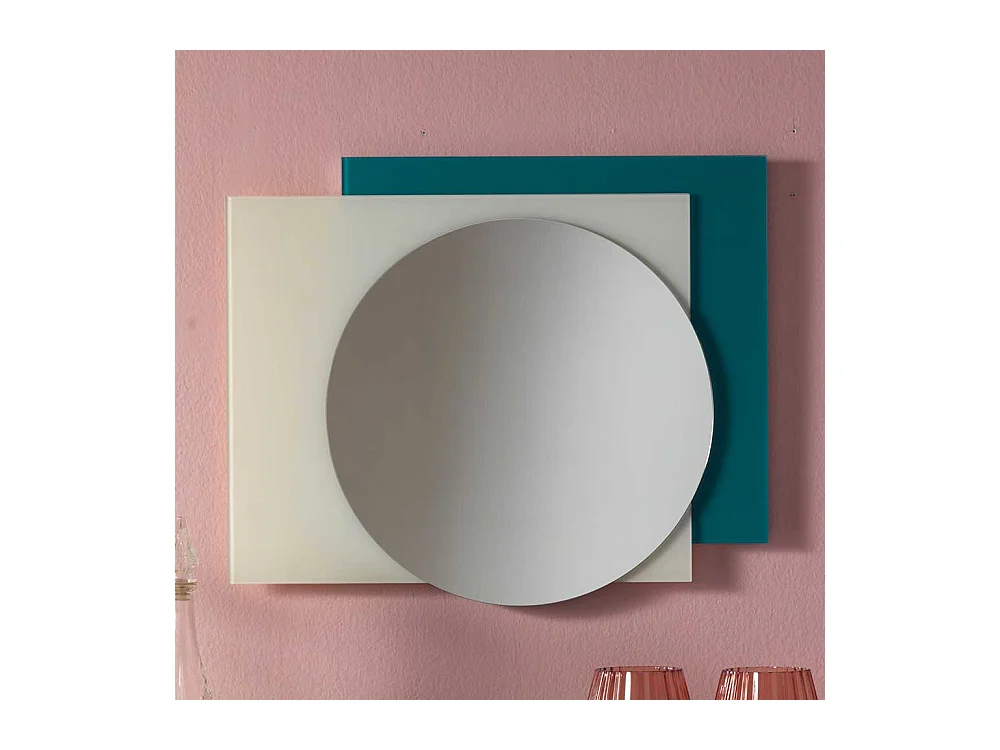 Design Spiegel in Petrol und Weiß rund