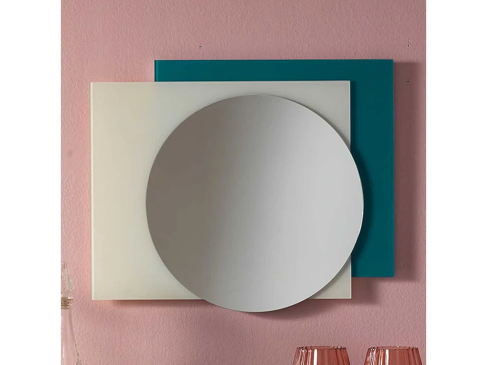 Design Spiegel in Petrol und Weiß rund