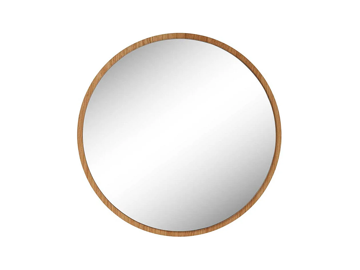 Moderner Wandspiegel mit Eiche Furnier Rahmen runder Form