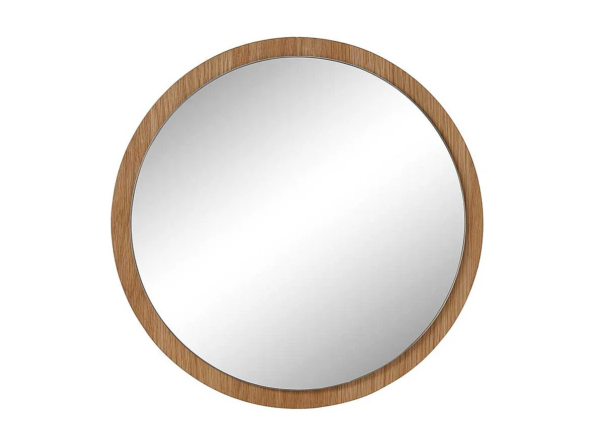 Moderner Wandspiegel mit Eiche Furnier Rahmen runder Form