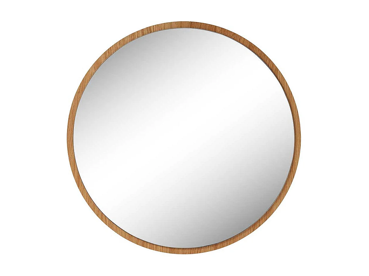 Moderner Wandspiegel mit Eiche Furnier Rahmen runder Form