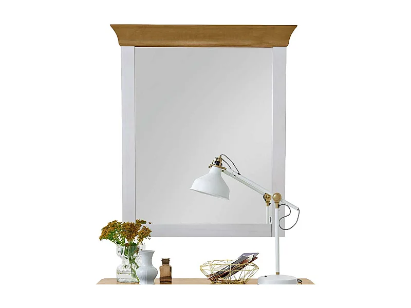 Landhaus Garderobenspiegel in Weiß Kiefer Massivholz