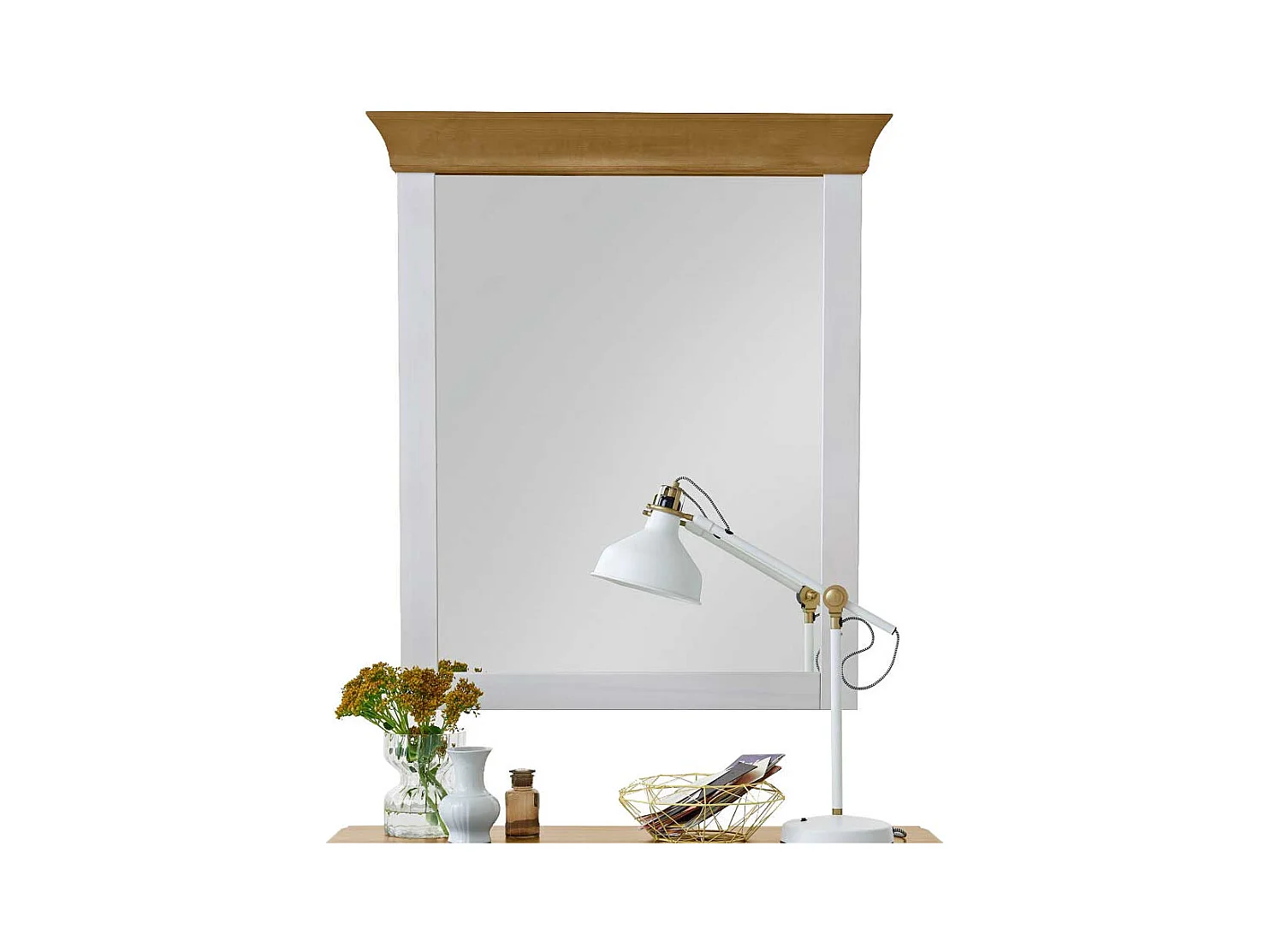 Landhaus Garderobenspiegel in Weiß Kiefer Massivholz