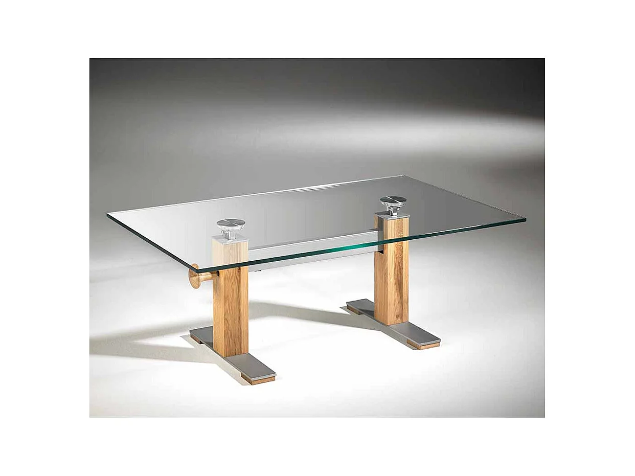 Wohnzimmer Couchtisch aus Glas Eiche massiv
