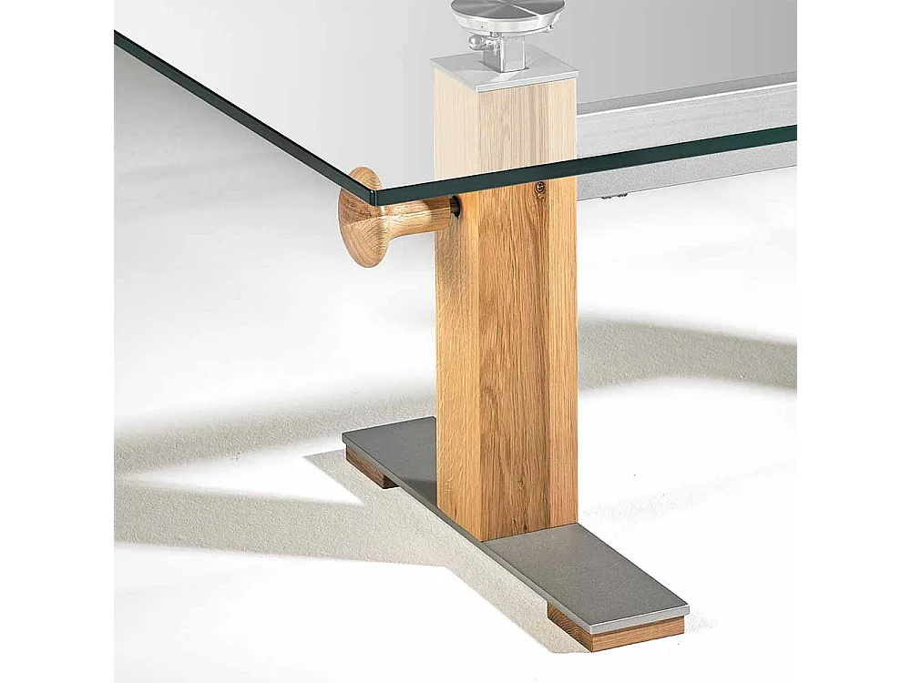 Wohnzimmer Couchtisch aus Glas Eiche massiv