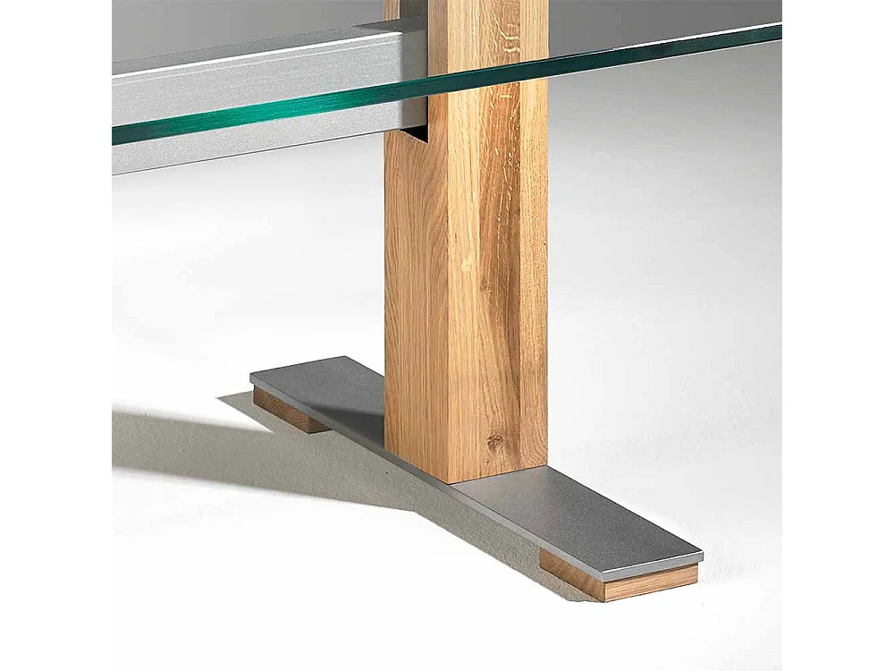 Wohnzimmer Couchtisch aus Glas Eiche massiv