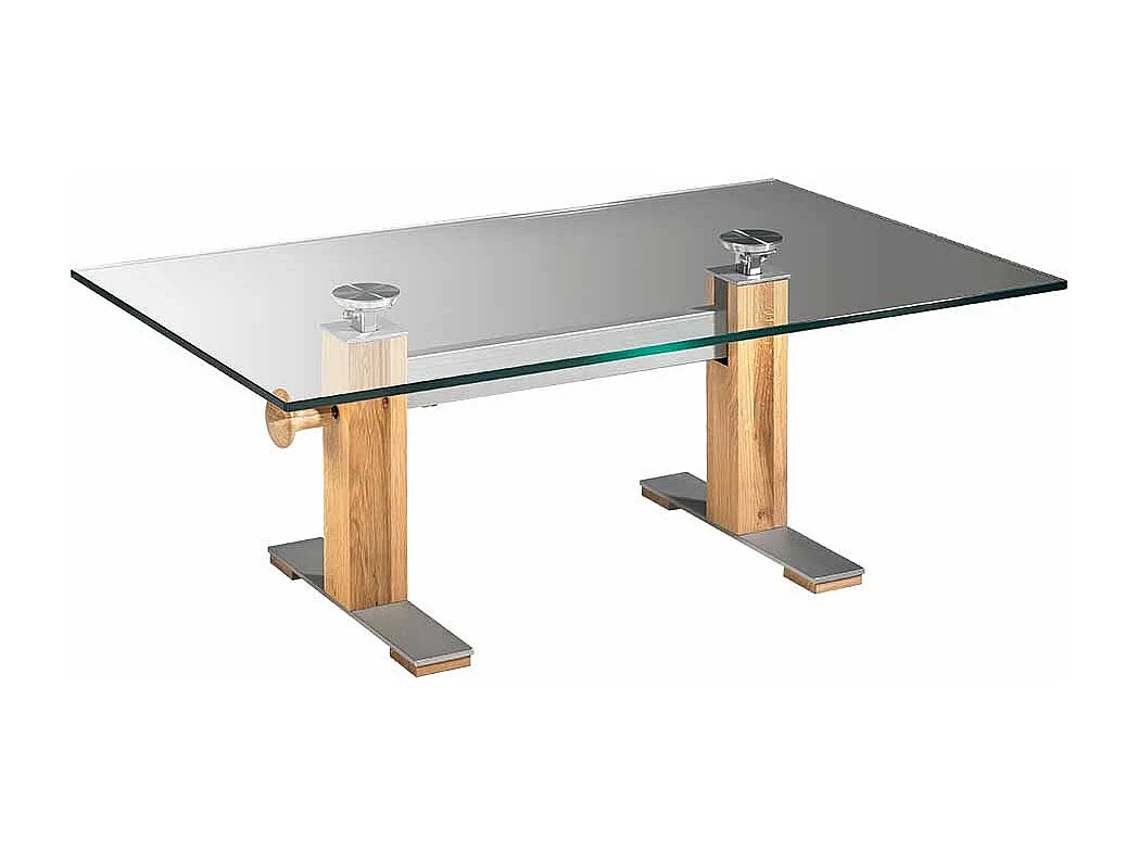 Wohnzimmer Couchtisch aus Glas Eiche massiv