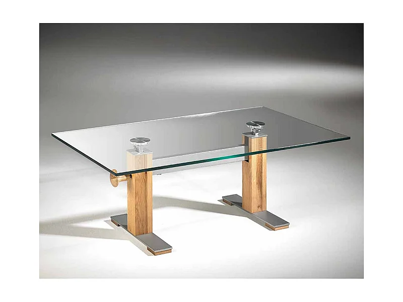 Wohnzimmer Couchtisch aus Glas Eiche massiv