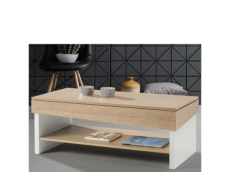 Salontisch in Wildeichefarben und Weiß höhenverstellbar