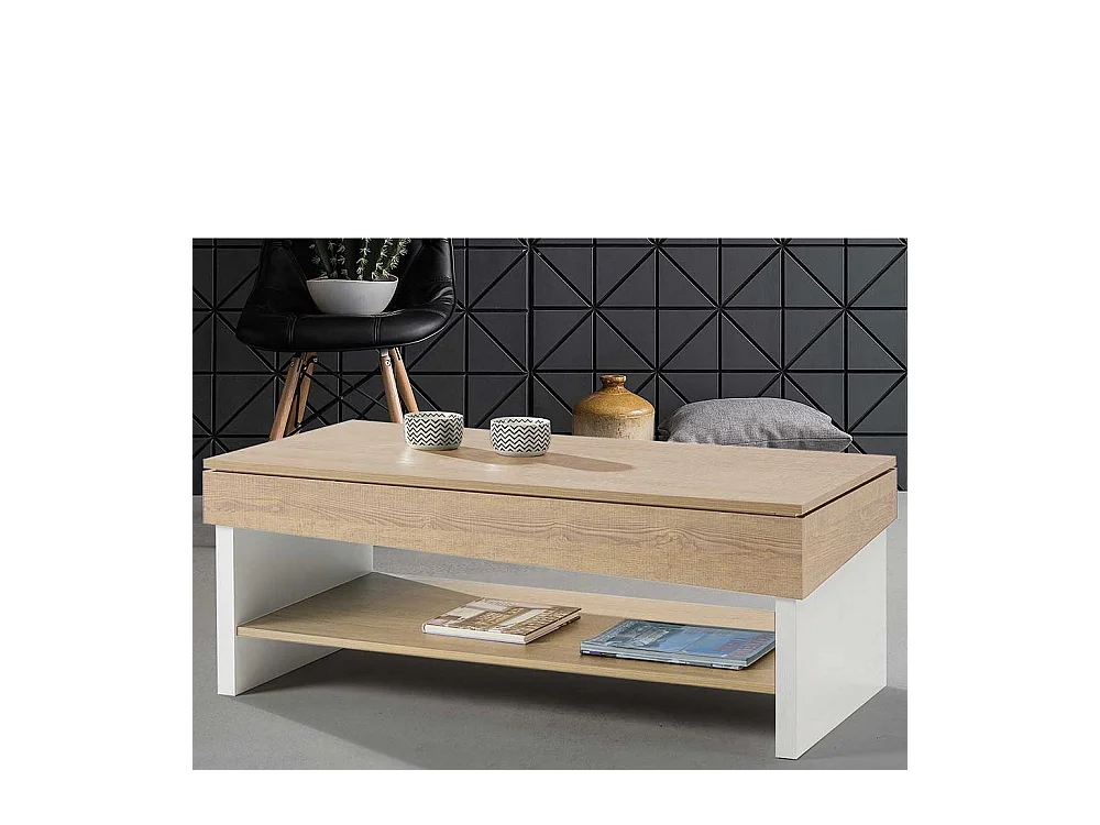 Salontisch in Wildeichefarben und Weiß höhenverstellbar