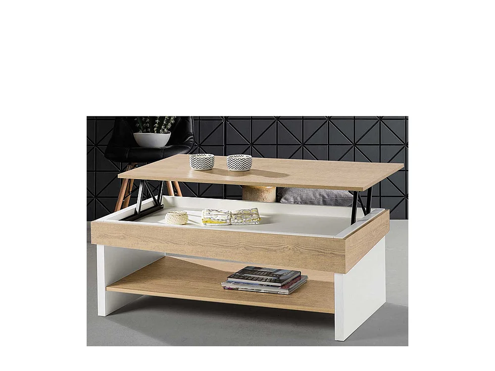 Salontisch in Wildeichefarben und Weiß höhenverstellbar