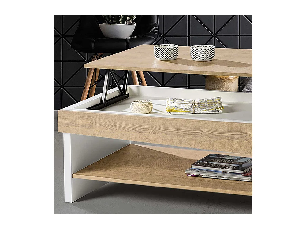 Salontisch in Wildeichefarben und Weiß höhenverstellbar