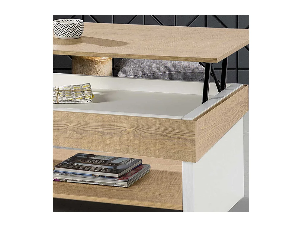 Salontisch in Wildeichefarben und Weiß höhenverstellbar