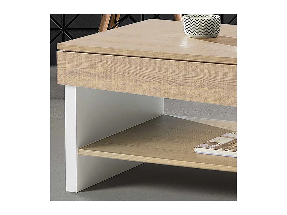 Salontisch in Wildeichefarben und Weiß höhenverstellbar