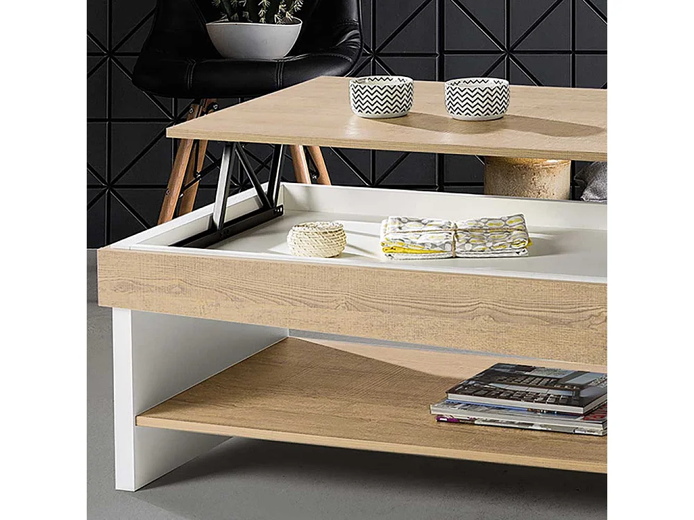 Salontisch in Wildeichefarben und Weiß höhenverstellbar