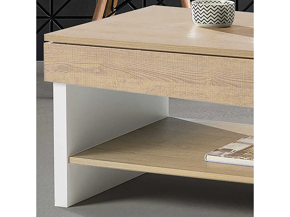 Salontisch in Wildeichefarben und Weiß höhenverstellbar