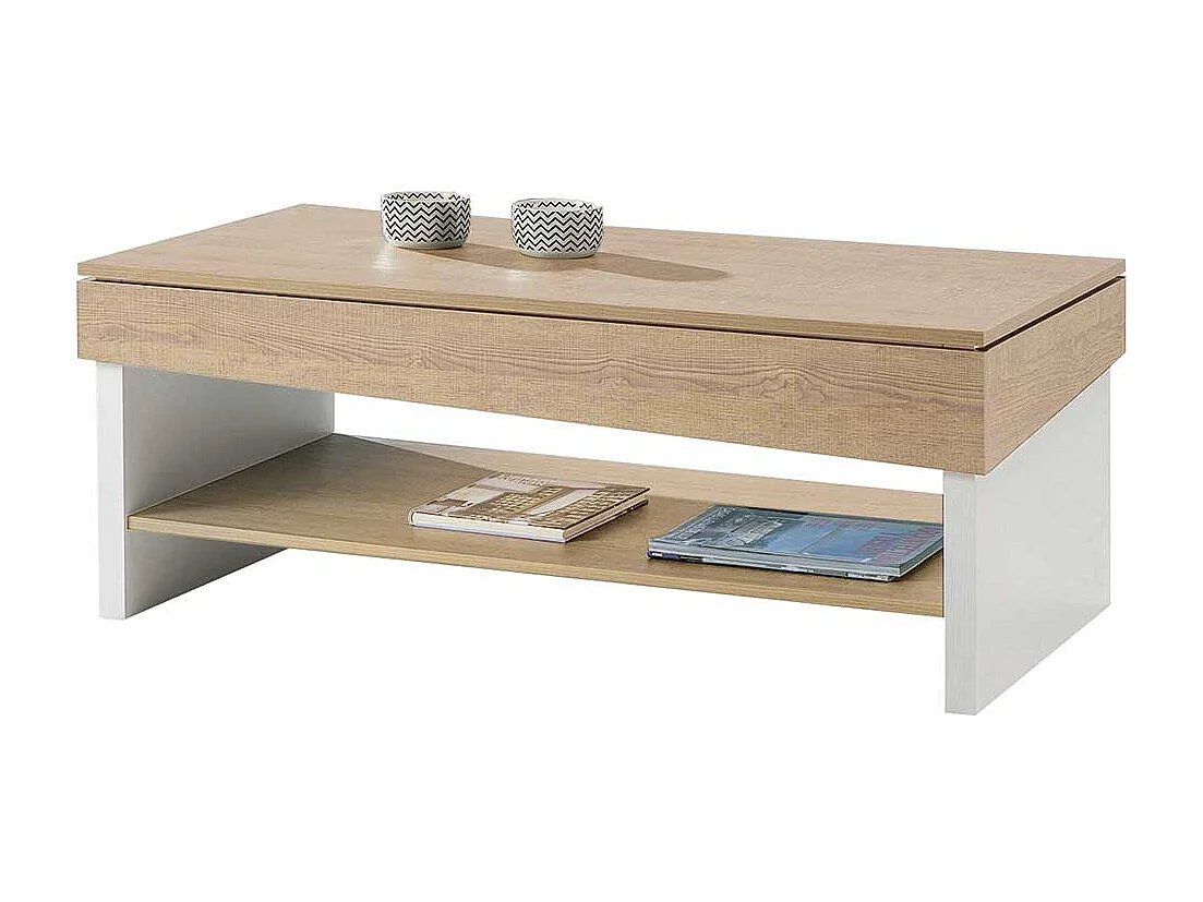 Salontisch in Wildeichefarben und Weiß höhenverstellbar