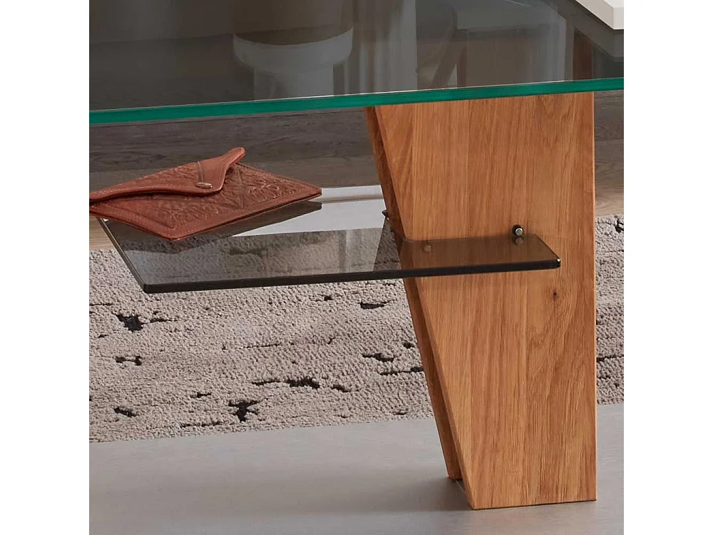 Rechteckiger Design Couchtisch mit Rauchglasplatte höhenverstellbar und auf Rollen