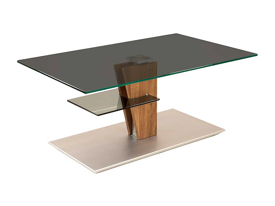 Rechteckiger Design Couchtisch mit Rauchglasplatte höhenverstellbar und auf Rollen