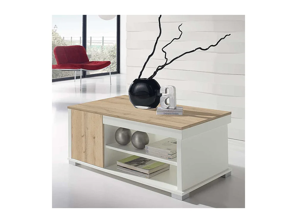 Couchtisch in Weiß und Wildeiche Optik 110 cm breit