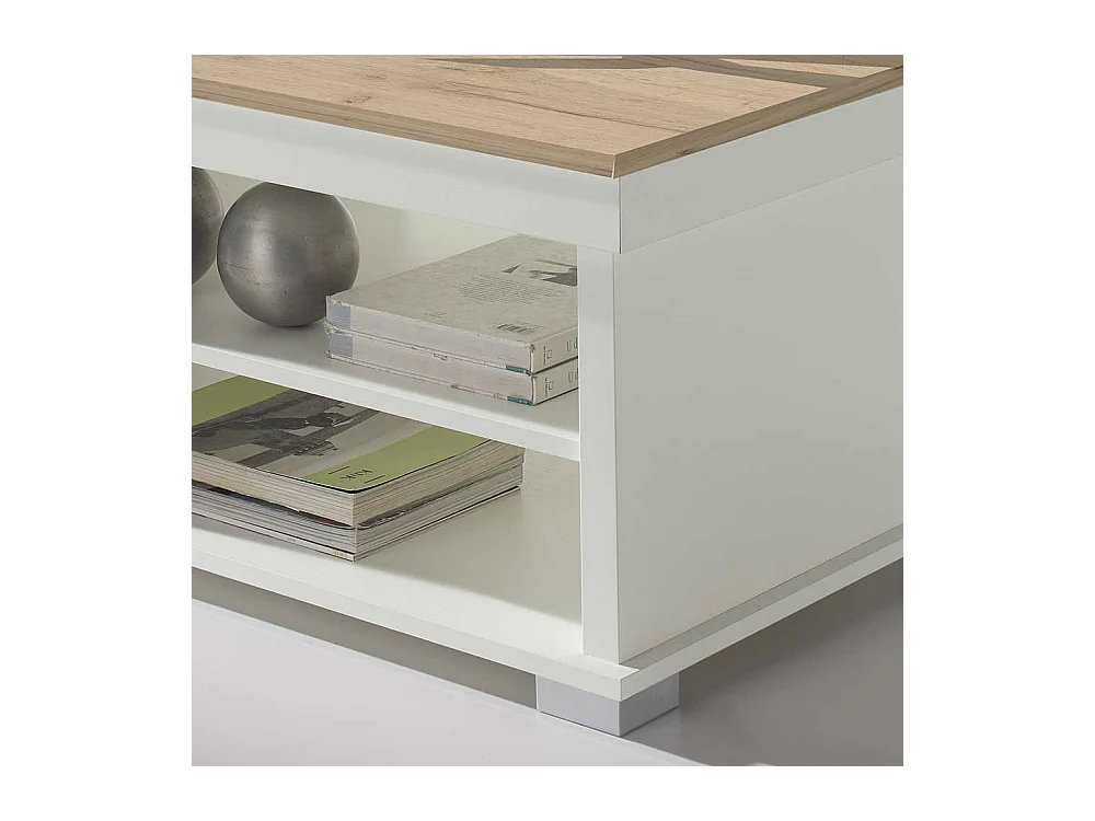 Couchtisch in Weiß und Wildeiche Optik 110 cm breit