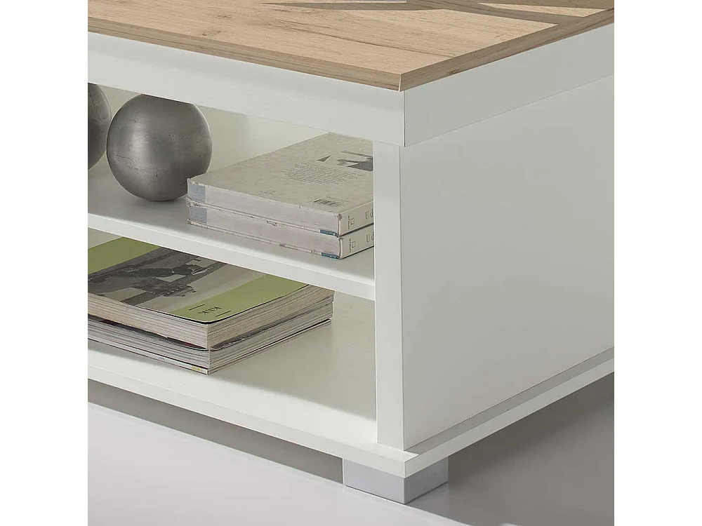 Couchtisch in Weiß und Wildeiche Optik 110 cm breit