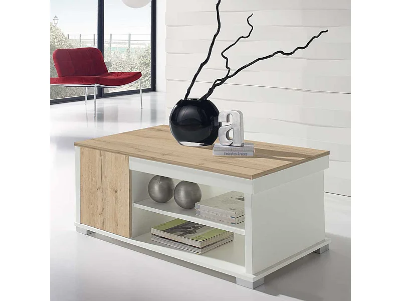 Couchtisch in Weiß und Wildeiche Optik 110 cm breit