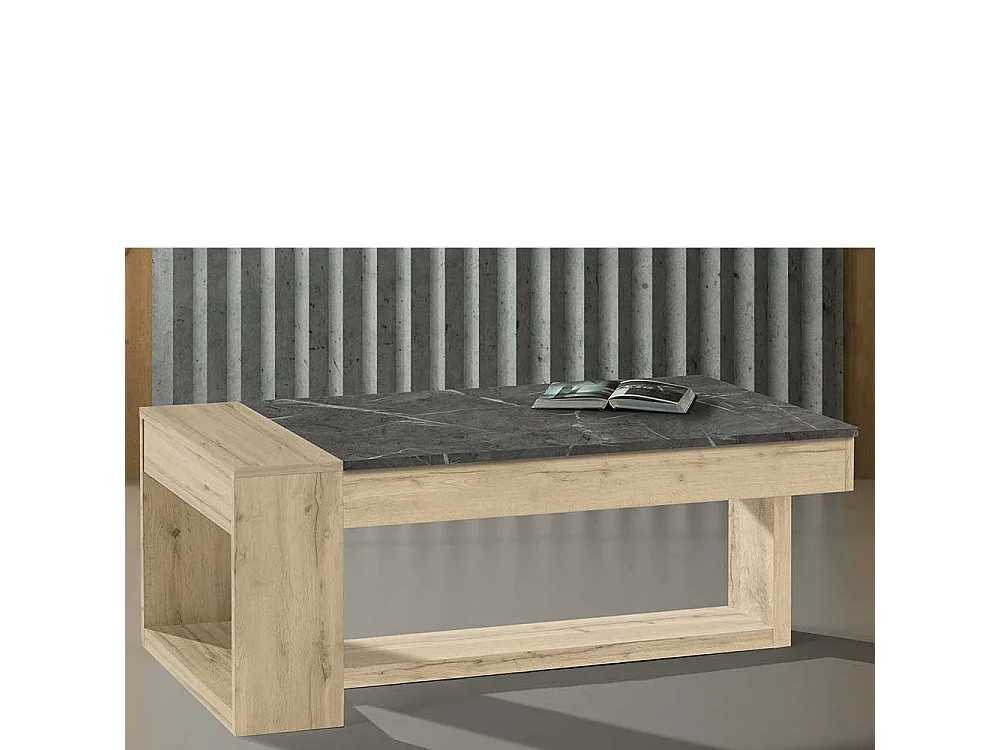 Couchtisch in Wildeichefarben und Dunkelgrau höhenverstellbar