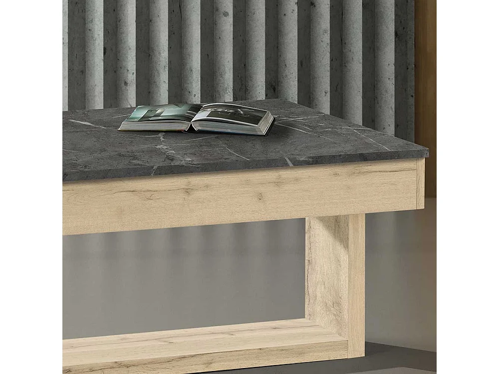 Couchtisch in Wildeichefarben und Dunkelgrau höhenverstellbar