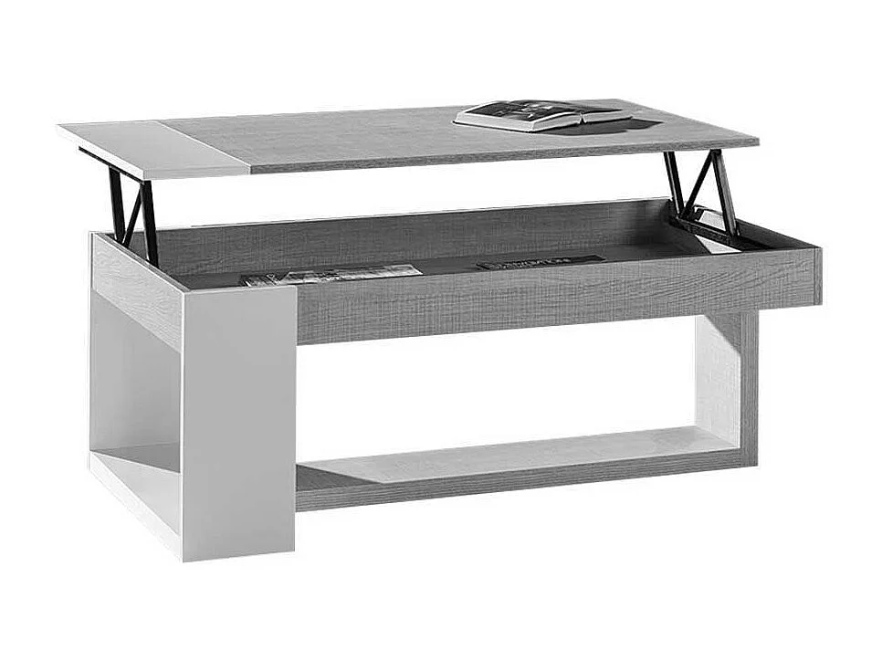 Couchtisch in Wildeichefarben und Dunkelgrau höhenverstellbar