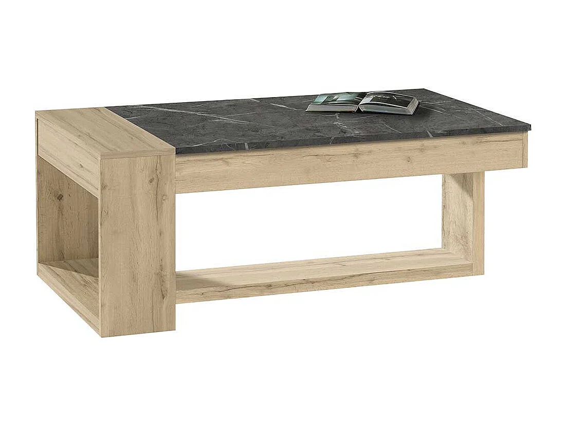 Couchtisch in Wildeichefarben und Dunkelgrau höhenverstellbar