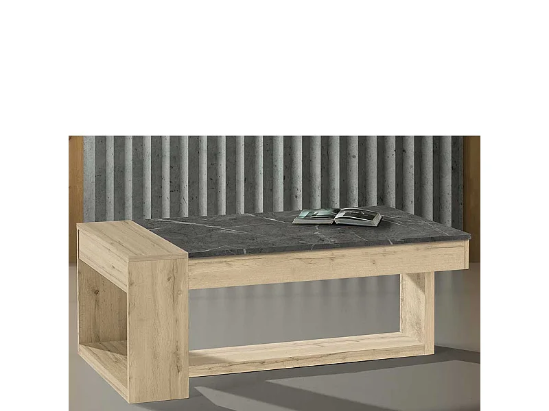 Couchtisch in Wildeichefarben und Dunkelgrau höhenverstellbar