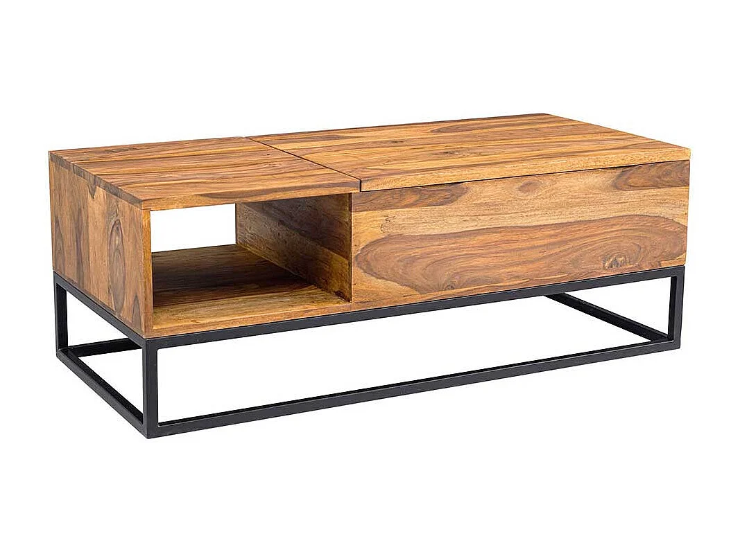 Wohnzimmer Couchtisch aus Sheesham Massivholz und Edelstahl 110 cm breit