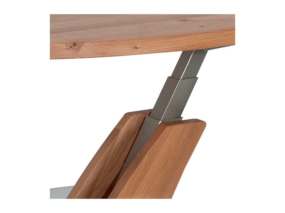 Designercouchtisch aus Wildeiche Massivholz und Sicherheitsglas höhenverstellbar