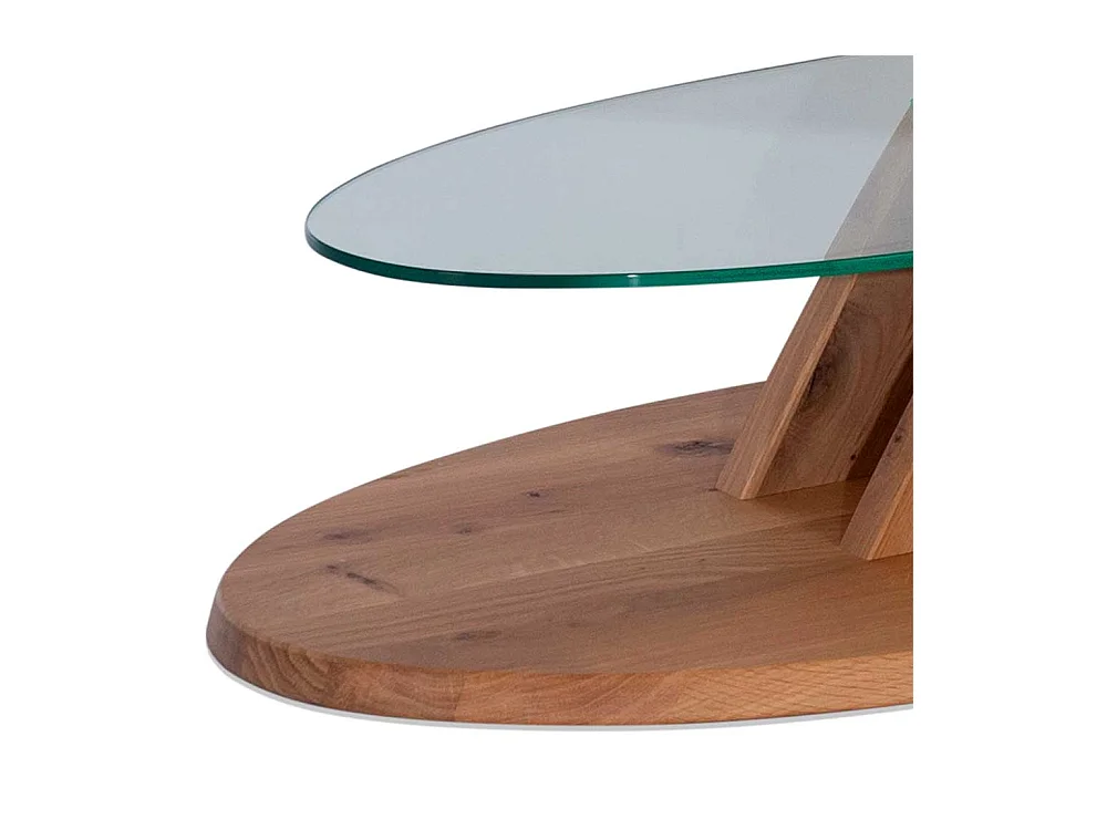 Designercouchtisch aus Wildeiche Massivholz und Sicherheitsglas höhenverstellbar