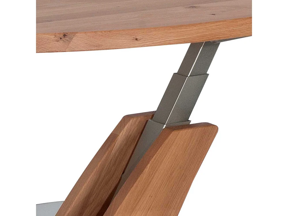 Designercouchtisch aus Wildeiche Massivholz und Sicherheitsglas höhenverstellbar