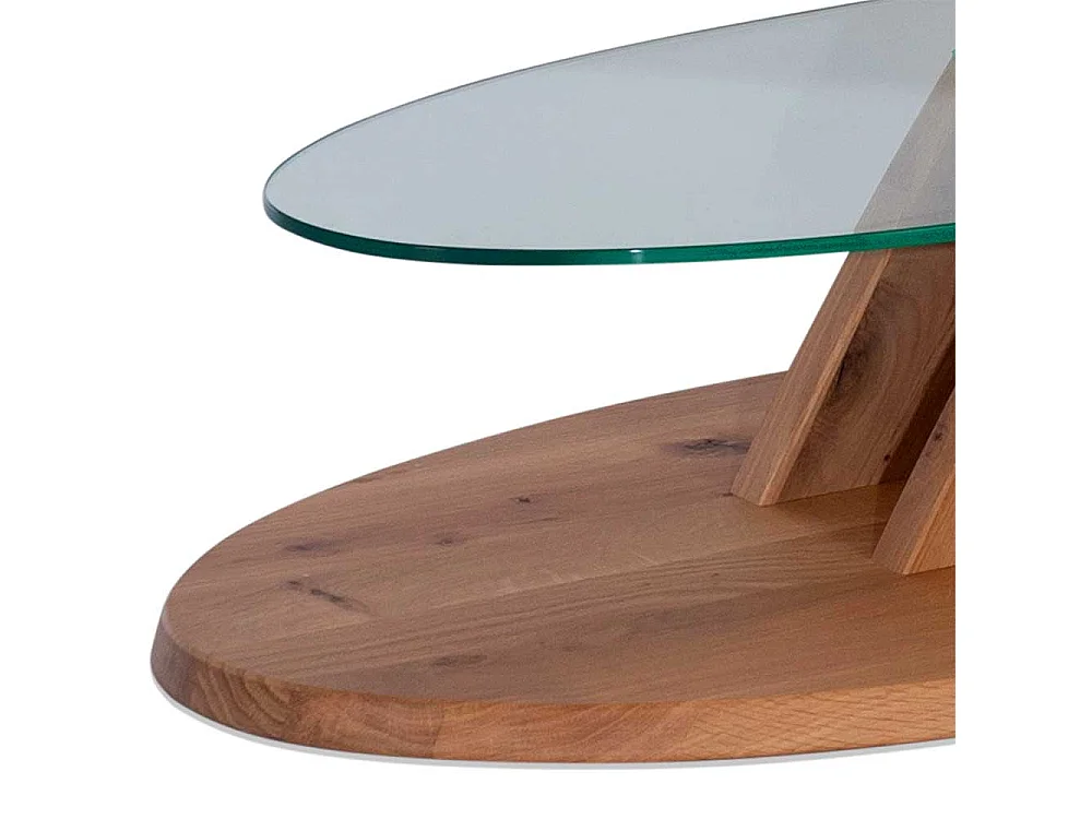 Designercouchtisch aus Wildeiche Massivholz und Sicherheitsglas höhenverstellbar