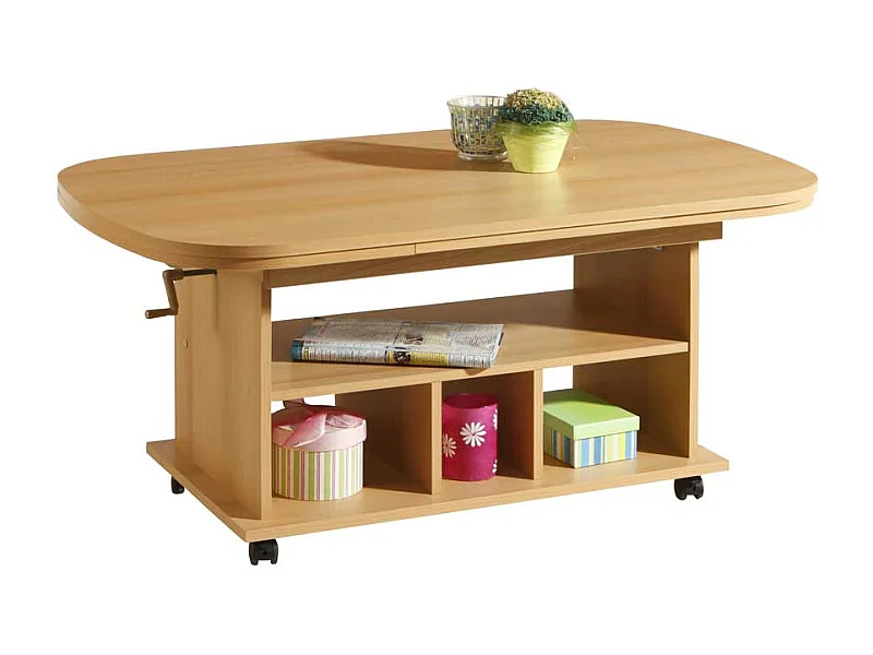 Ausziehbarer Couchtisch aus Buche mit Rollen