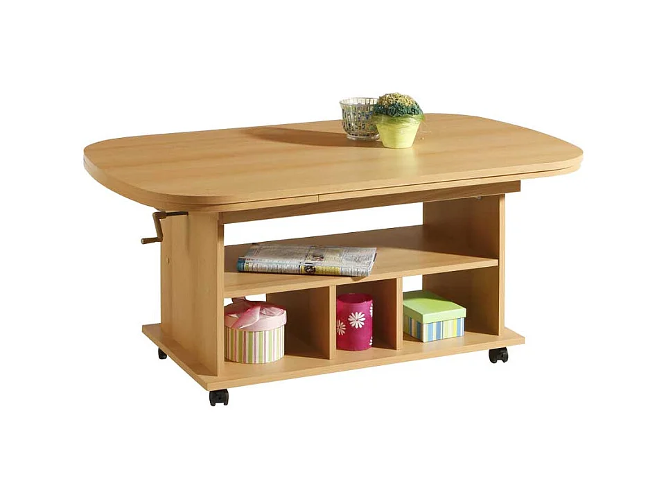 Ausziehbarer Couchtisch aus Buche mit Rollen