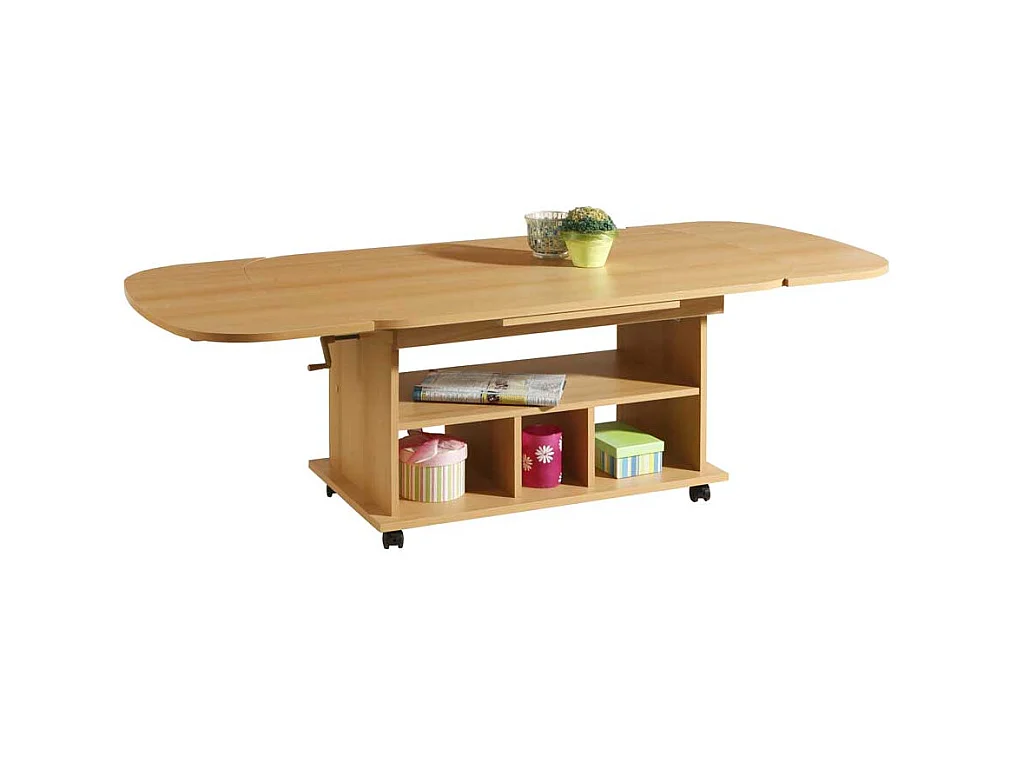 Ausziehbarer Couchtisch aus Buche mit Rollen
