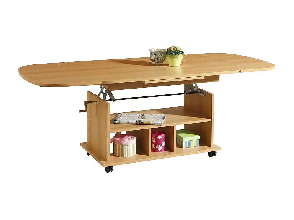 Ausziehbarer Couchtisch aus Buche mit Rollen