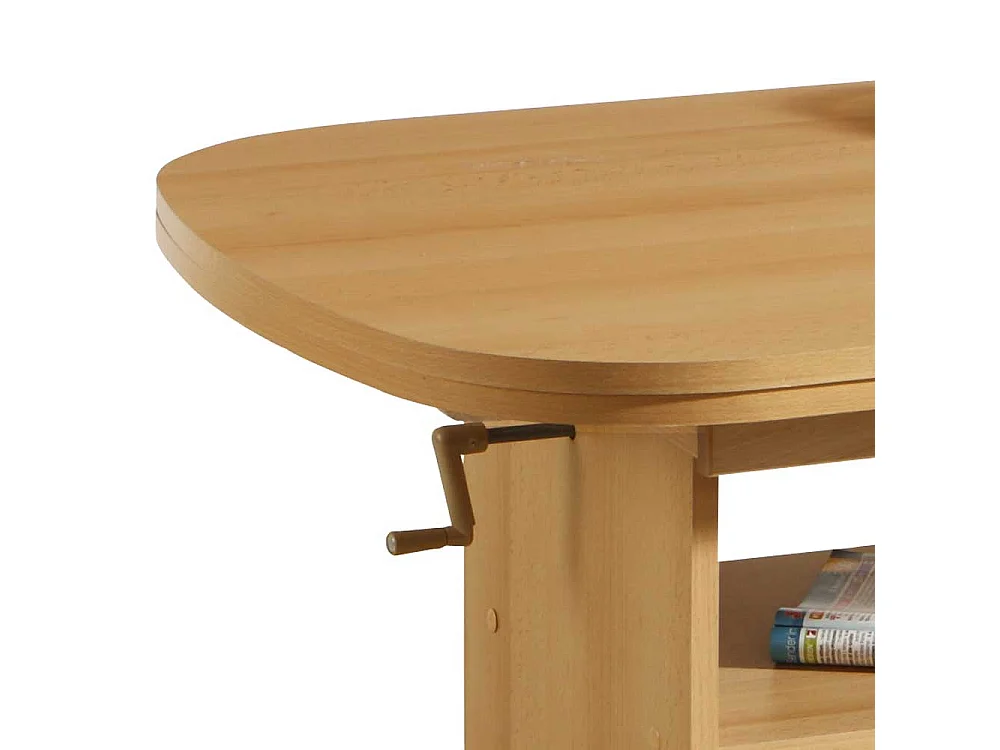 Ausziehbarer Couchtisch aus Buche mit Rollen