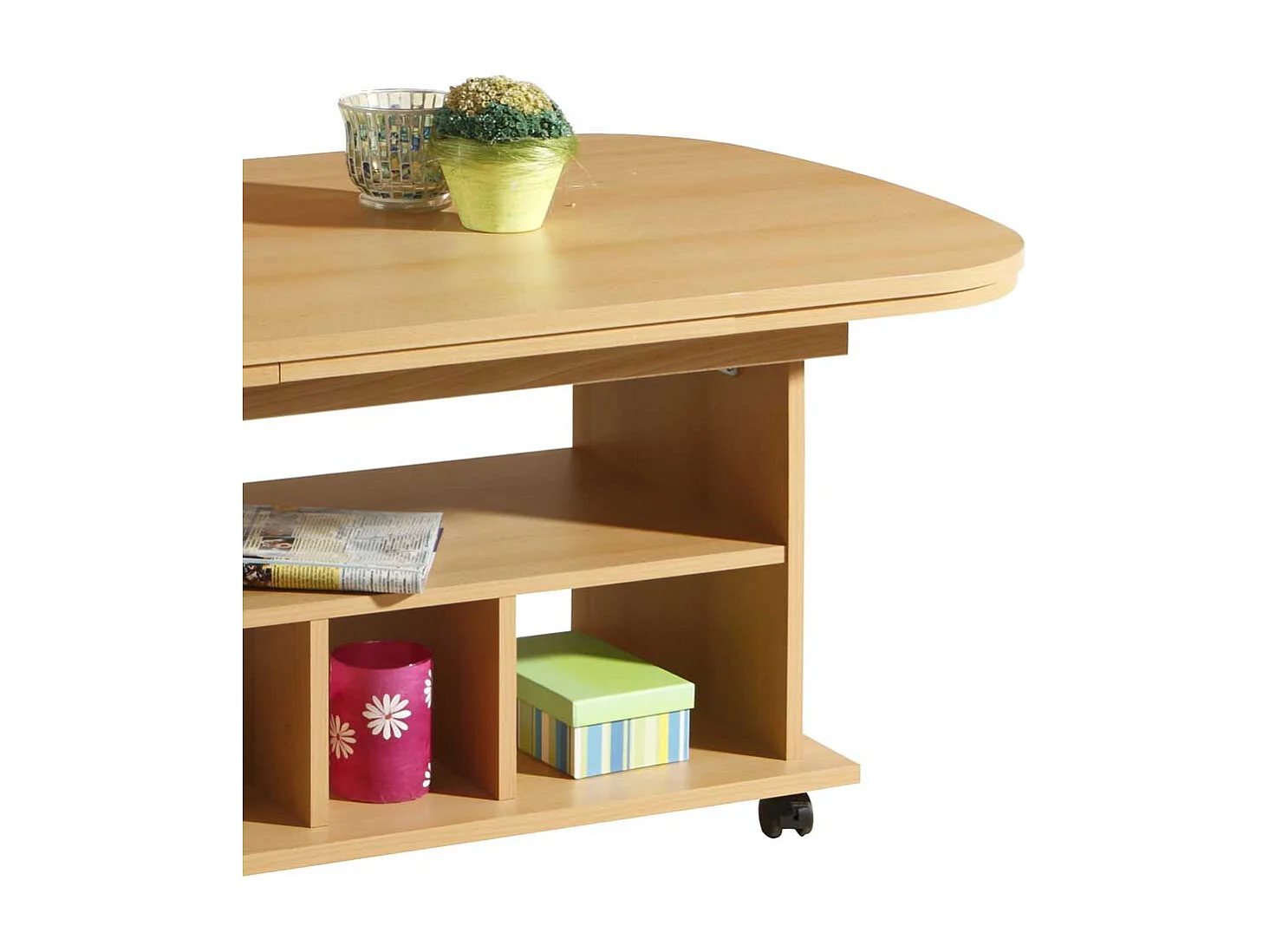 Ausziehbarer Couchtisch aus Buche mit Rollen