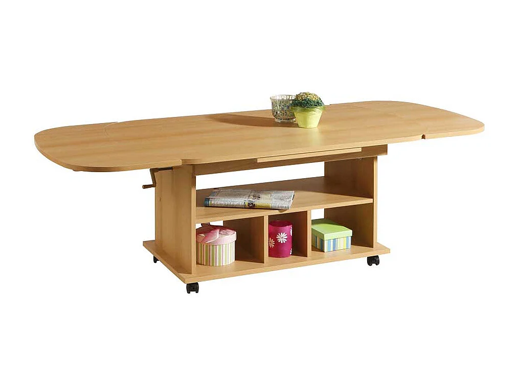 Ausziehbarer Couchtisch aus Buche mit Rollen