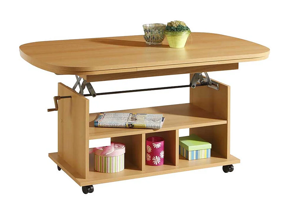 Ausziehbarer Couchtisch aus Buche mit Rollen