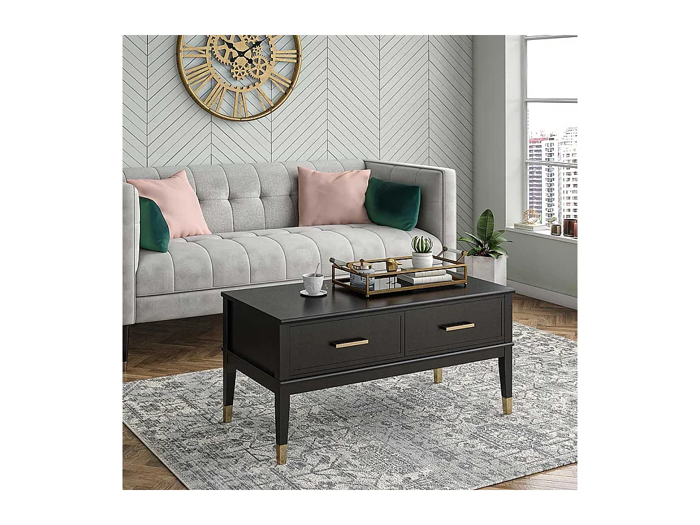 Verstellbarer Couchtisch im Landhausstil Schwarz und Goldfarben